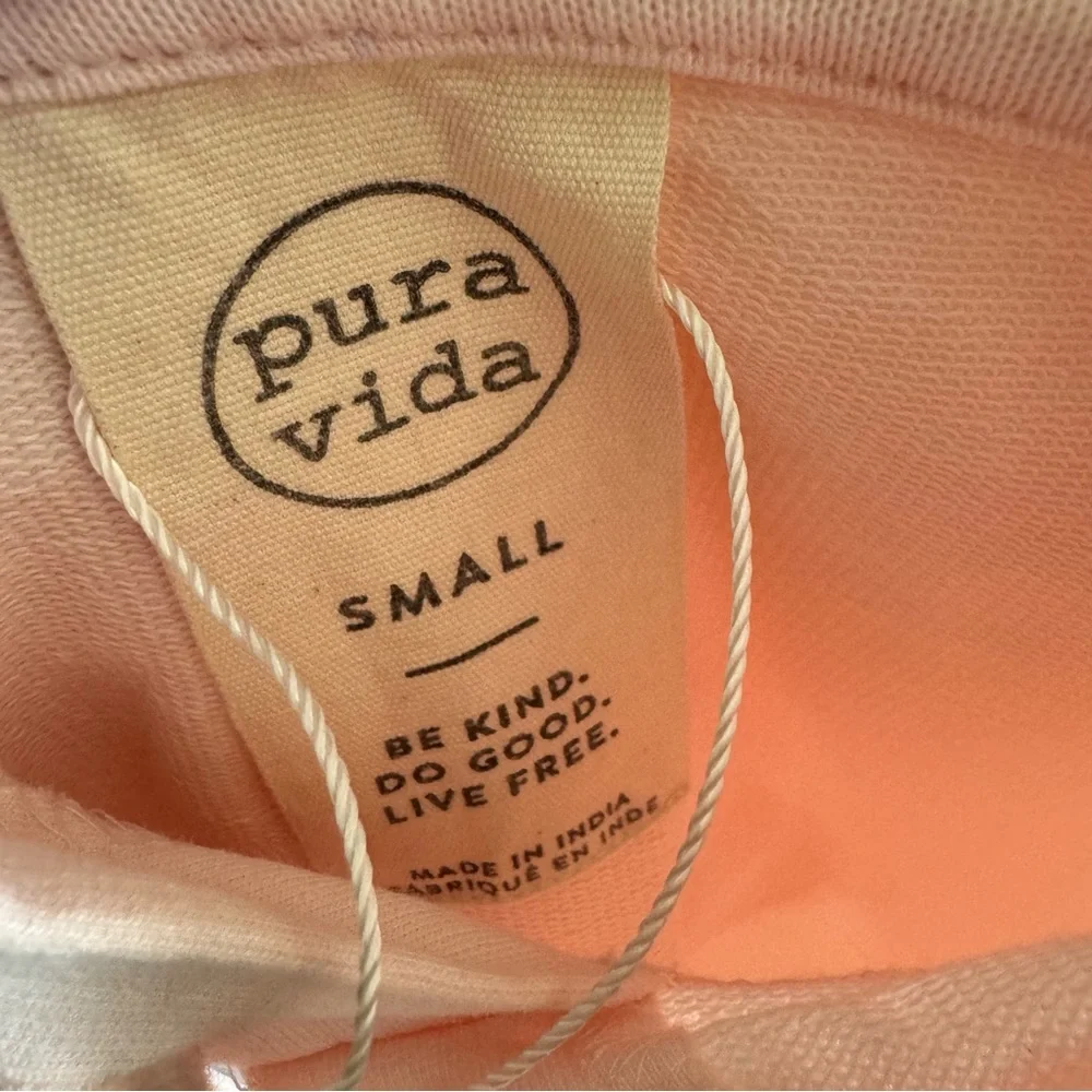 NWT Pura Vida Feelings Cropped Hoodie Light Pink Lightweight Loungewear - Picture 9 of 10